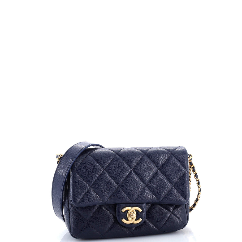 Twist Your Buttons Flap Bag Quilted Caviar Small