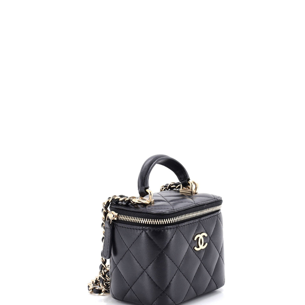 Classic Top Handle Vanity Case with Chain Quilted Lambskin Mini