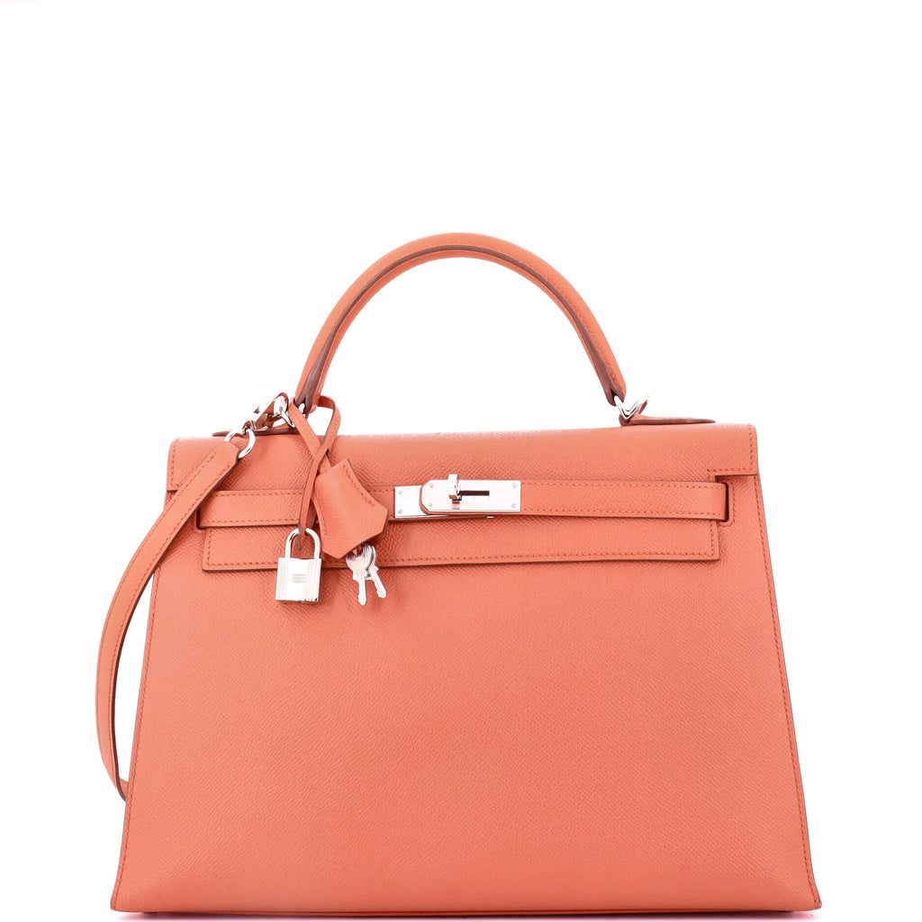 Kelly Handbag Flamingo Epsom with Palladium Hardware 32