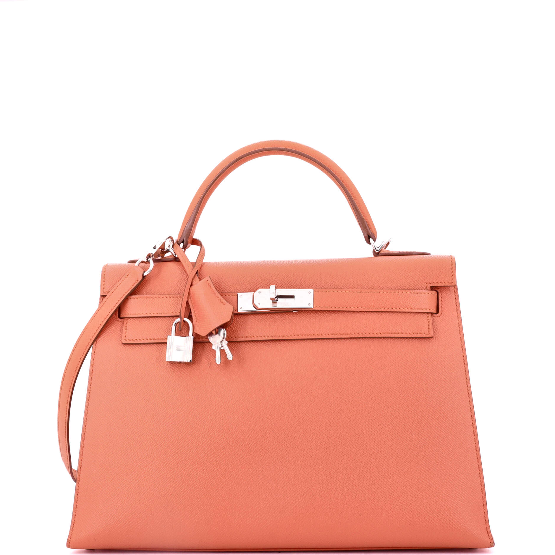 Kelly Handbag Flamingo Epsom with Palladium Hardware 32