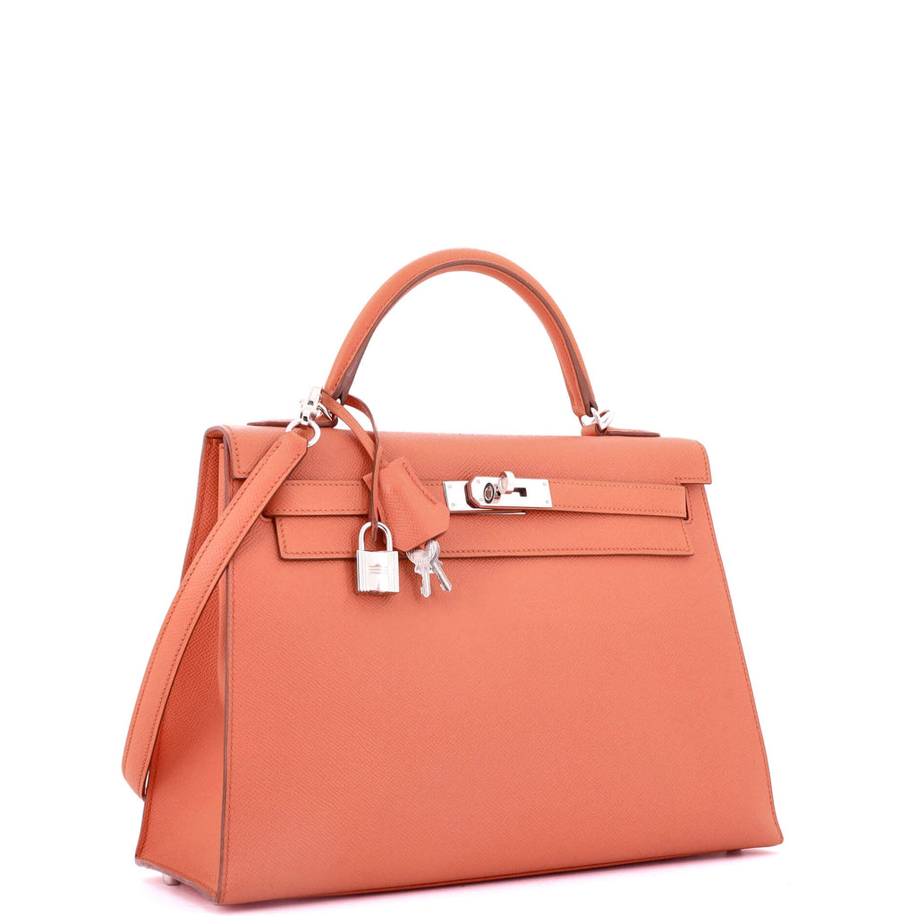 Kelly Handbag Flamingo Epsom with Palladium Hardware 32