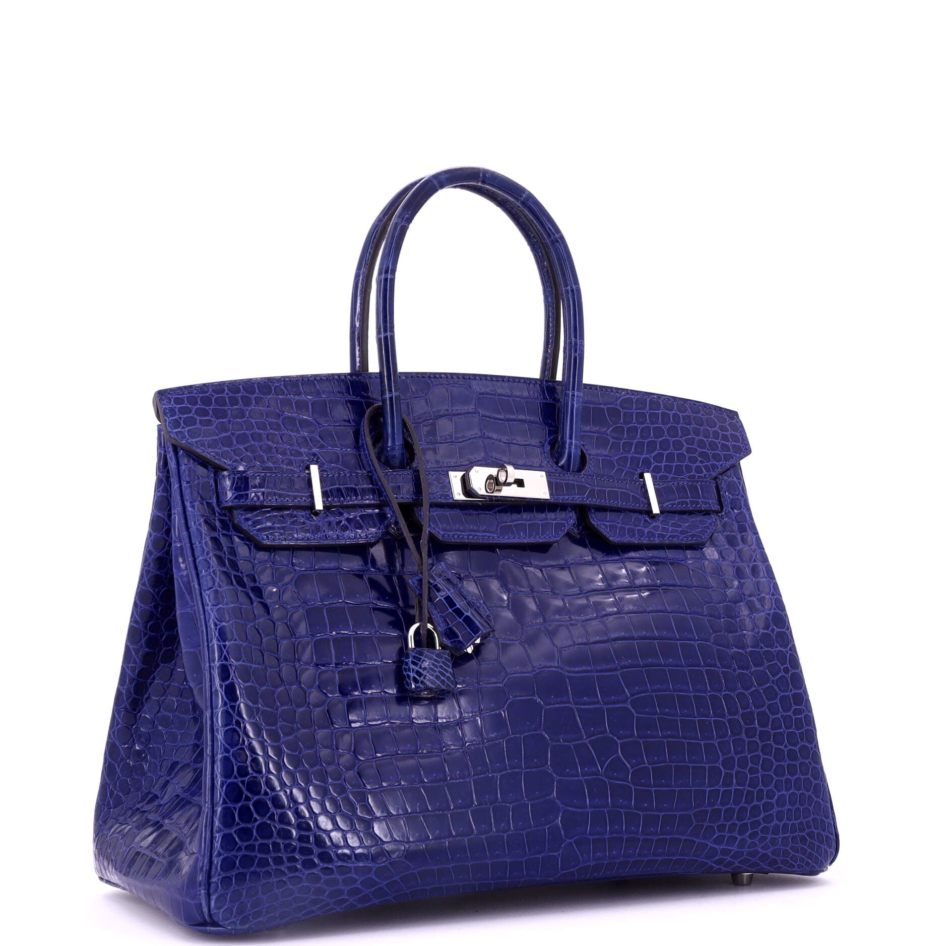 Birkin Handbag Bleu Electrique Shiny Porosus Crocodile with Palladium Hardware 35