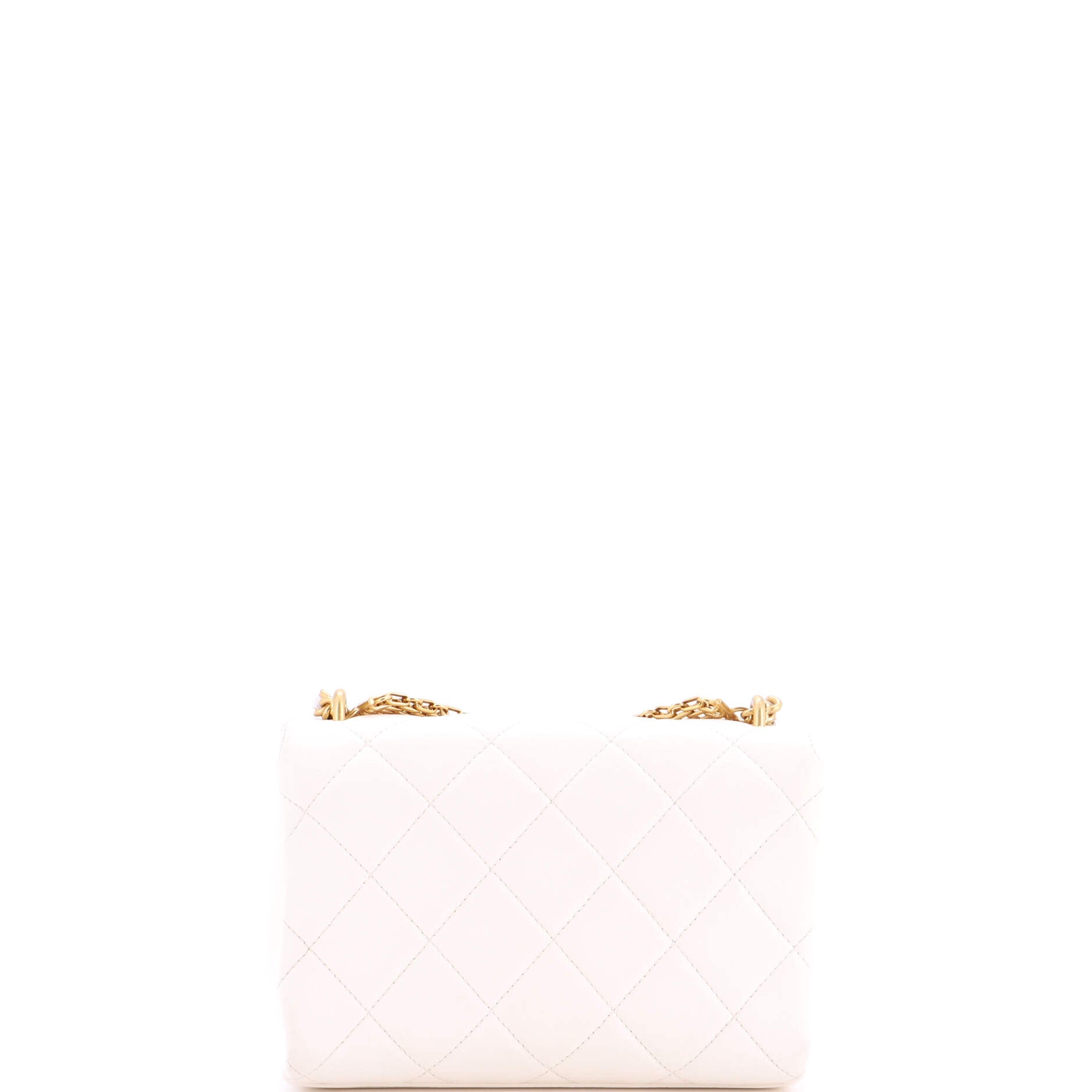 Crystal Logo Letters Chain Handle Flap Bag Quilted Lambskin Small