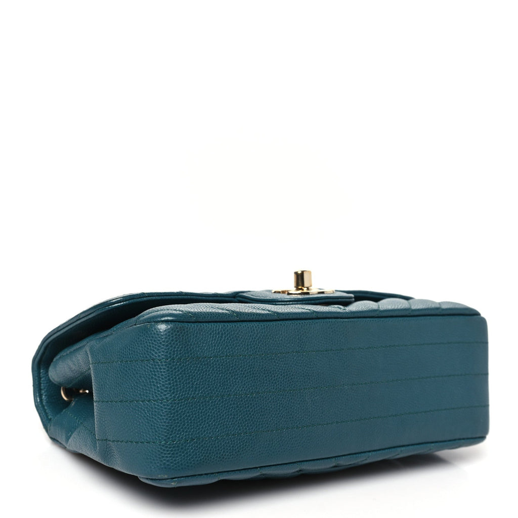 Caviar Chevron Quilted Mini Rectangular Flap Green