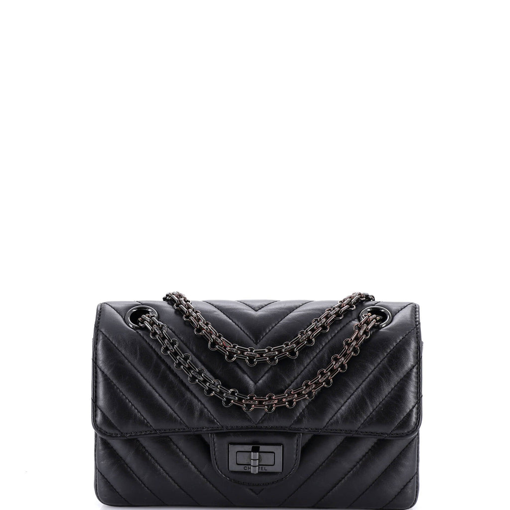 So Black Reissue 2.55 Flap Bag Chevron Aged Calfskin Mini