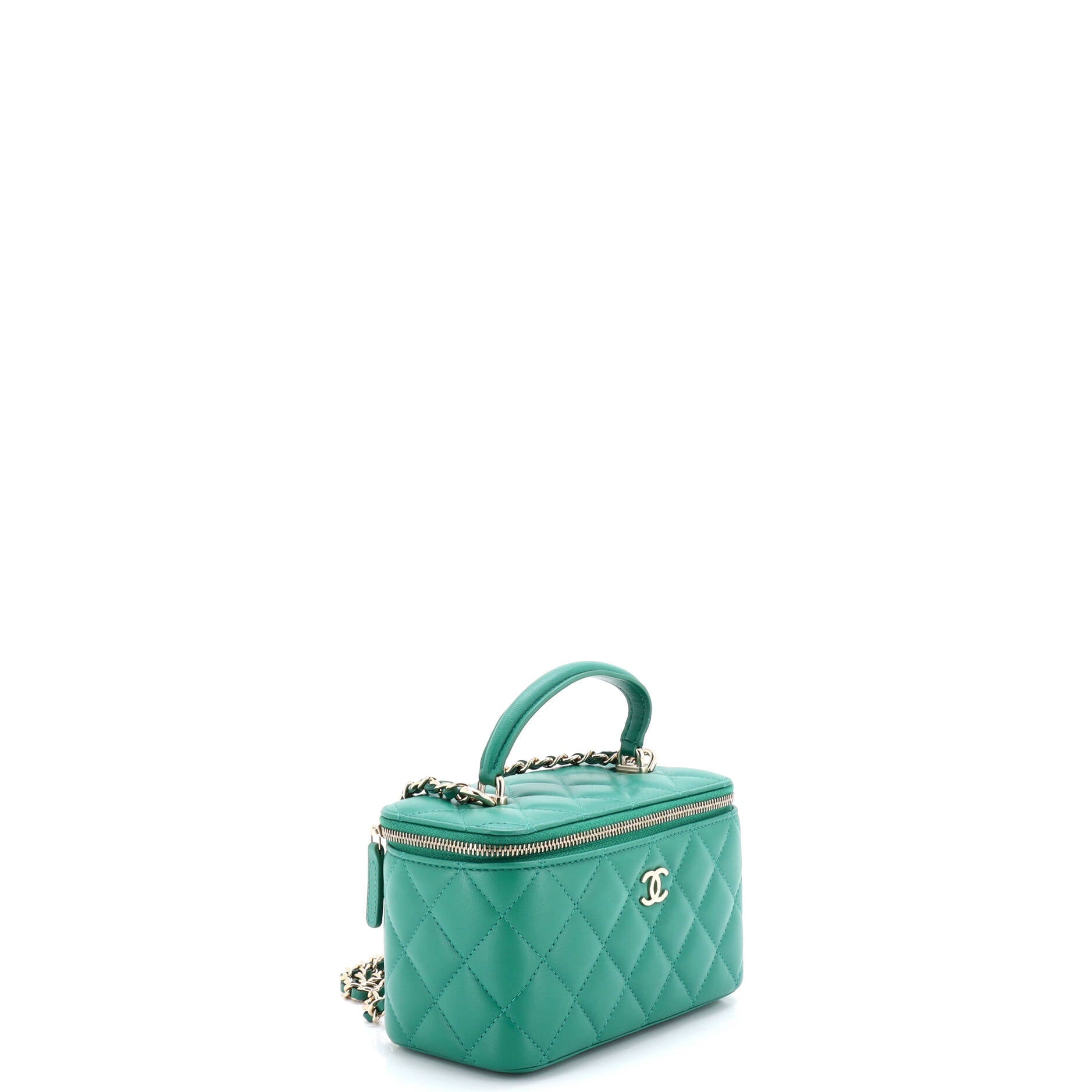 Classic Top Handle Vanity Case with Chain Quilted Lambskin Small