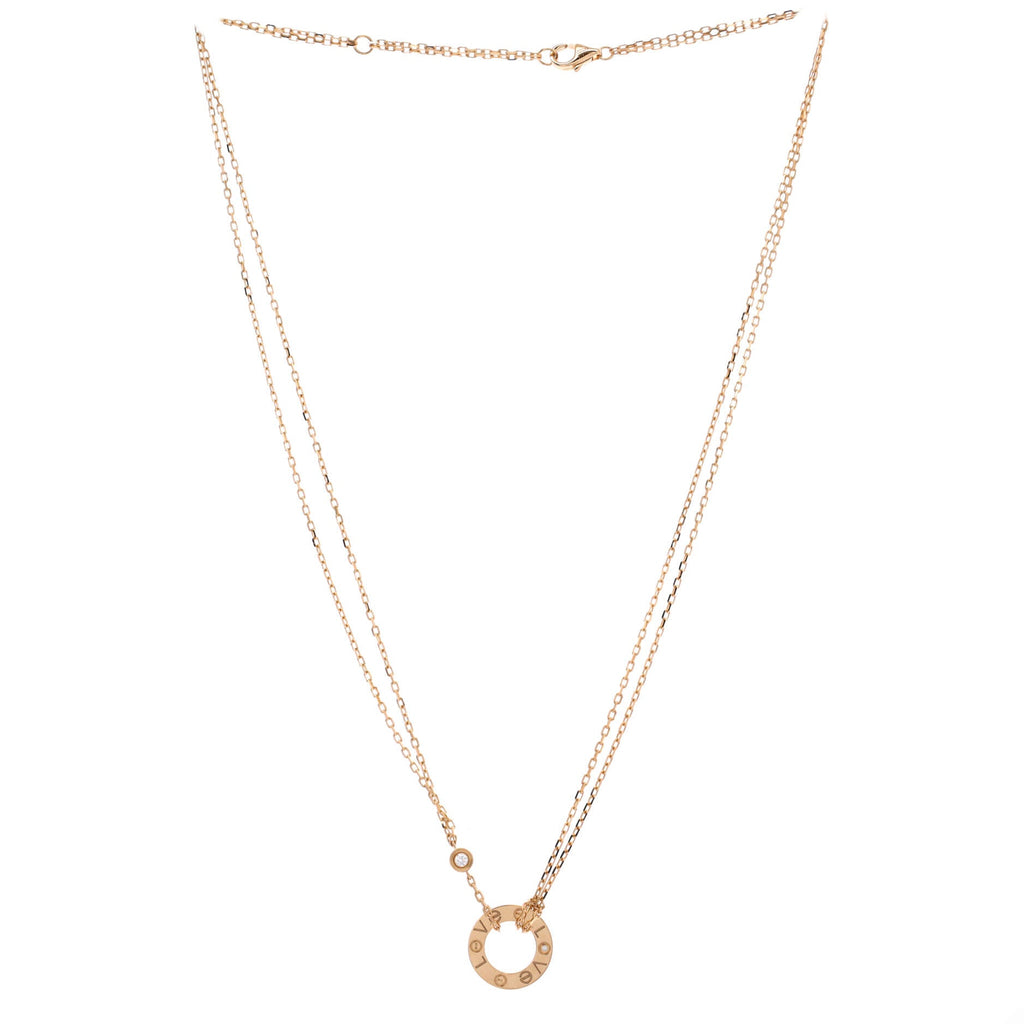 2 Diamonds Love Pendant Necklace 18K Yellow Gold and Diamonds