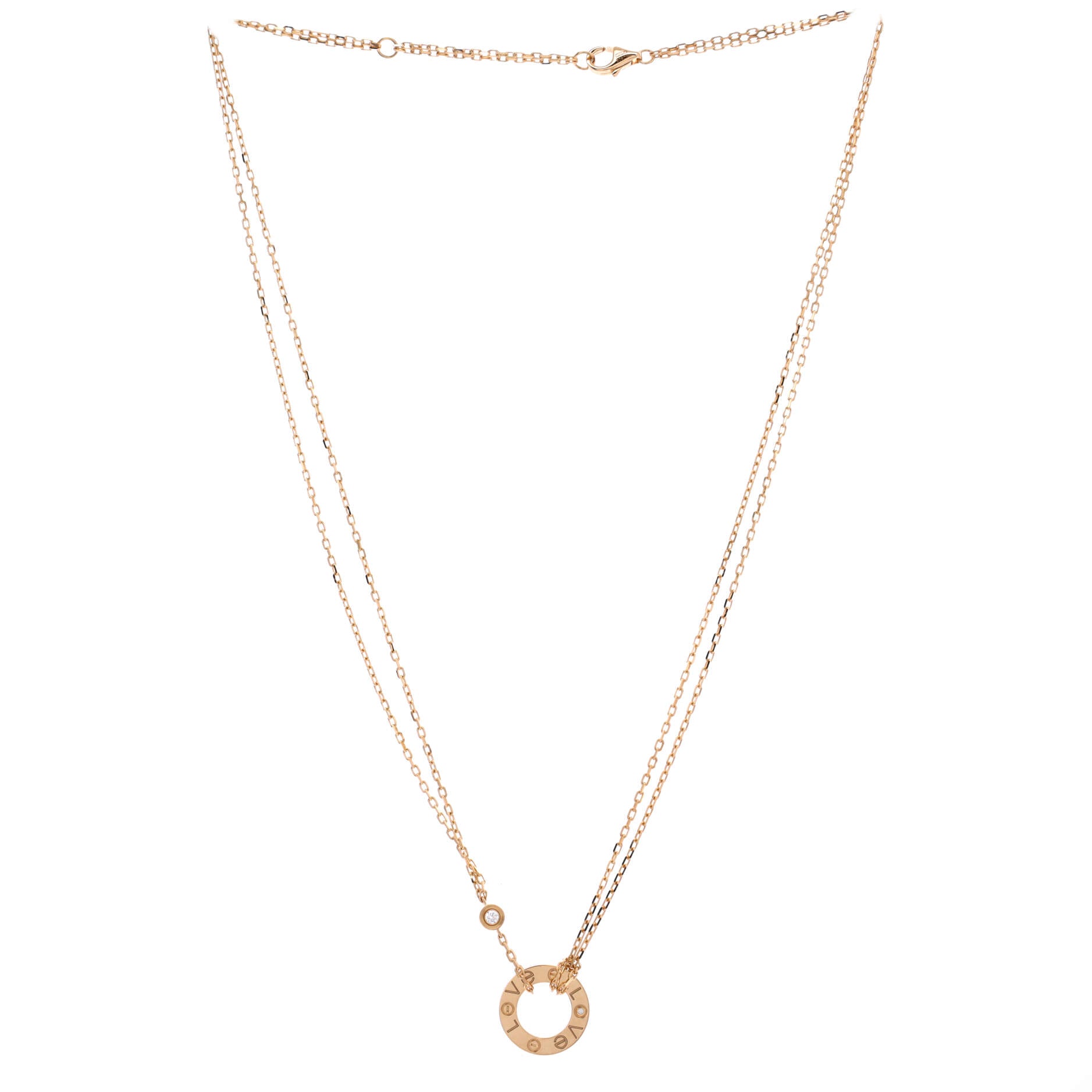 2 Diamonds Love Pendant Necklace 18K Yellow Gold and Diamonds