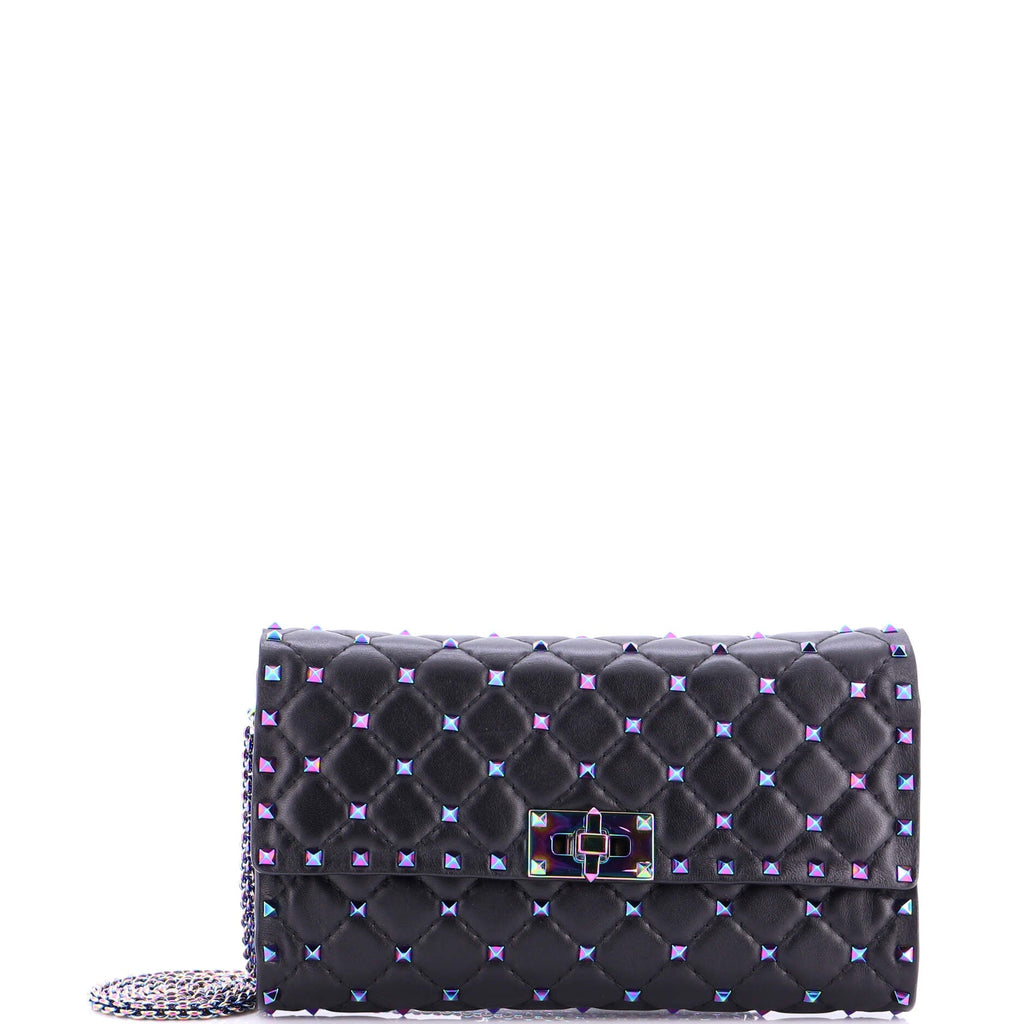 Rockstud Spike Wallet on Chain Quilted Leather Small