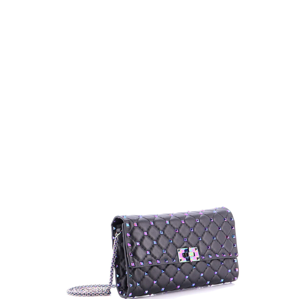 Rockstud Spike Wallet on Chain Quilted Leather Small