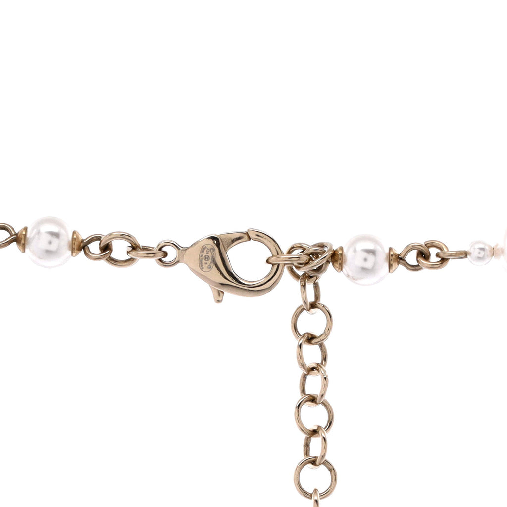 Coco Arrow CC Station Long Necklace Metal and Faux Pearls with Crystals