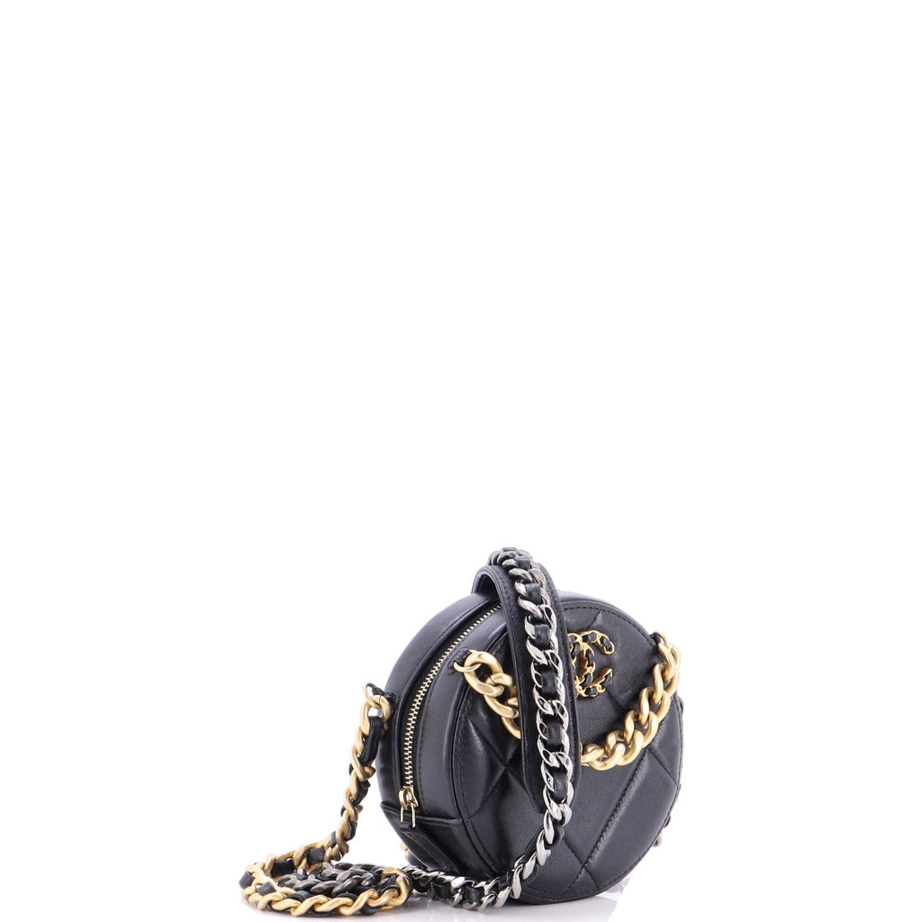 19 Round Clutch with Chain Quilted Leather