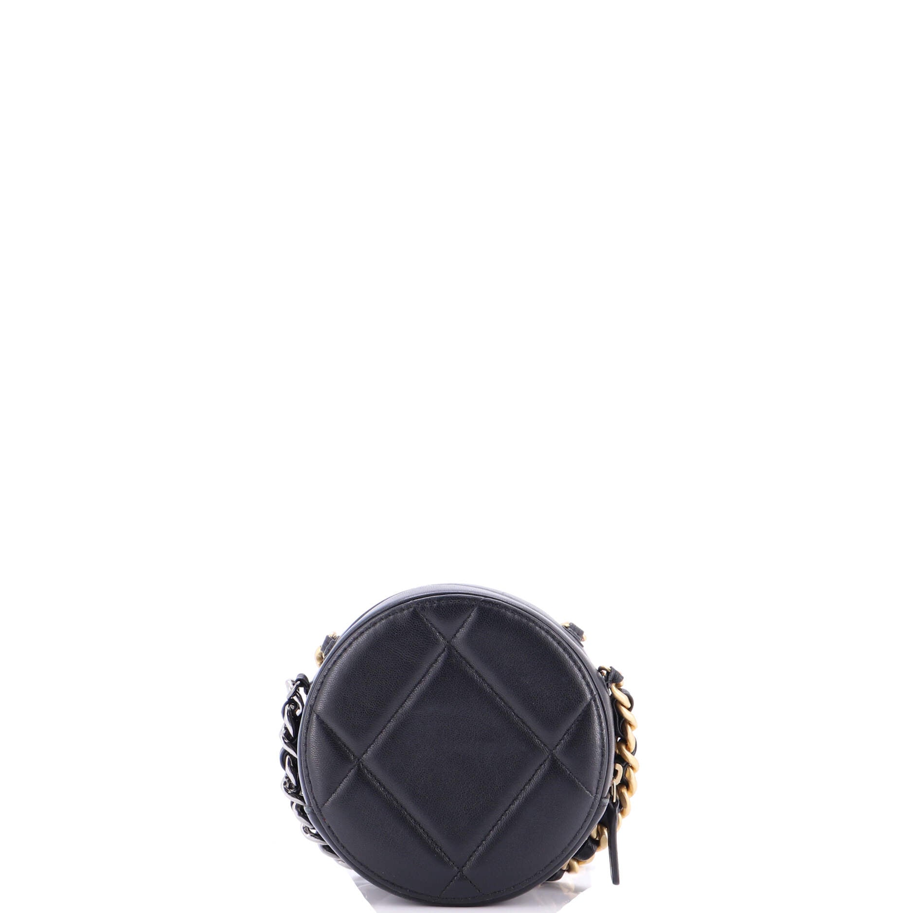 19 Round Clutch with Chain Quilted Leather