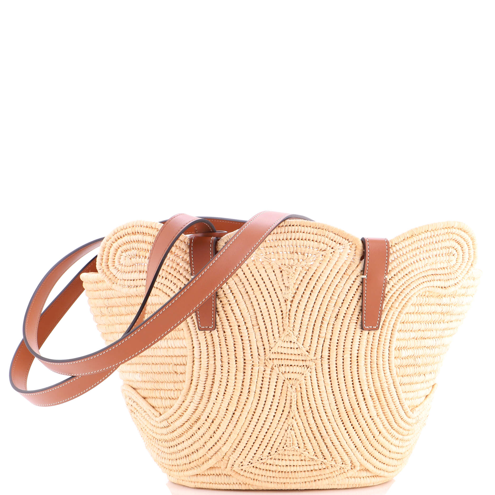Triomphe Basket Shoulder Bag Braided Raffia and Leather Small
