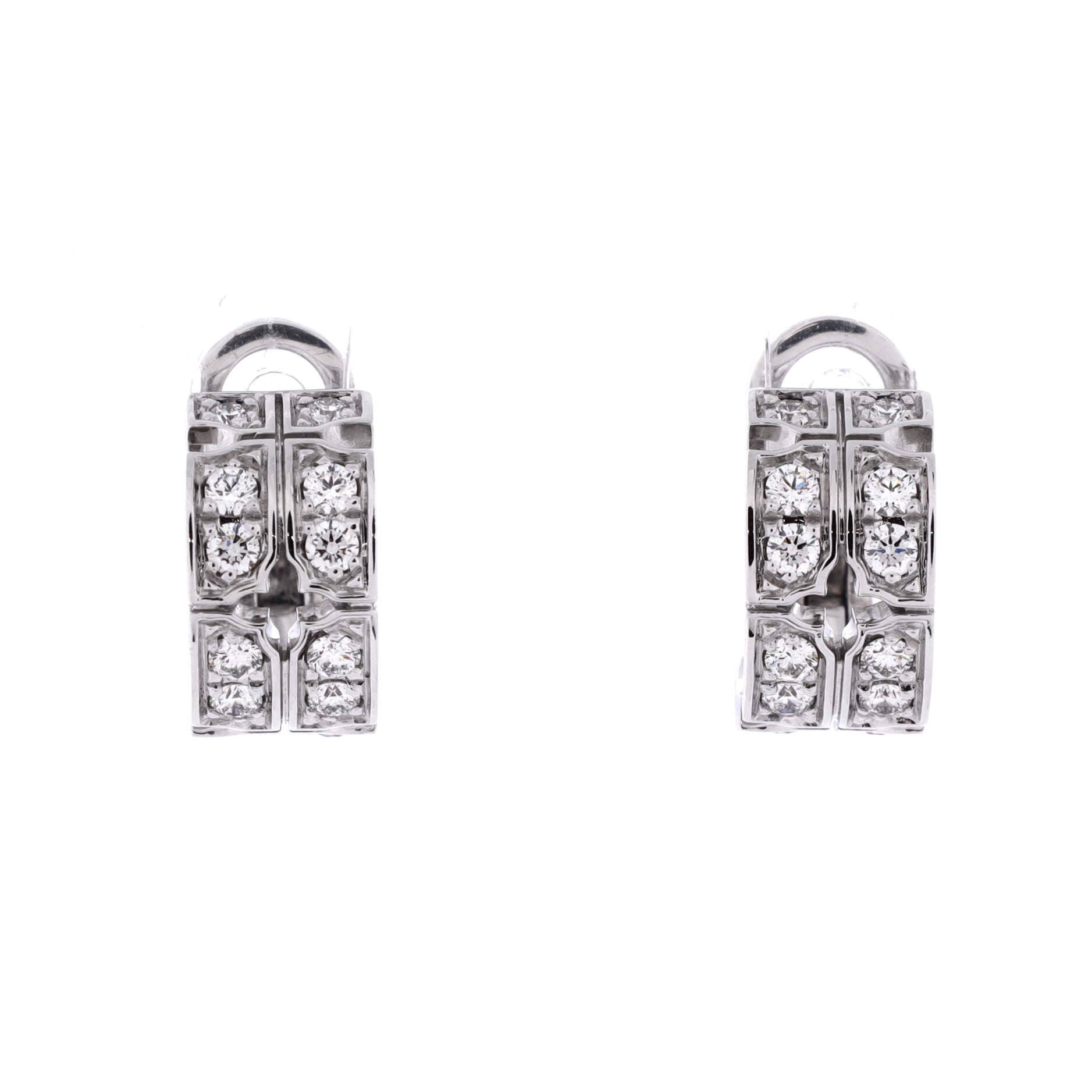 Tumbler Hoop Earrings 18K White Gold and Diamonds