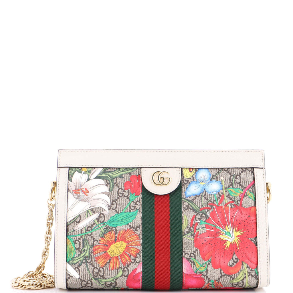 Ophidia Chain Shoulder Bag Flora GG Coated Canvas Small