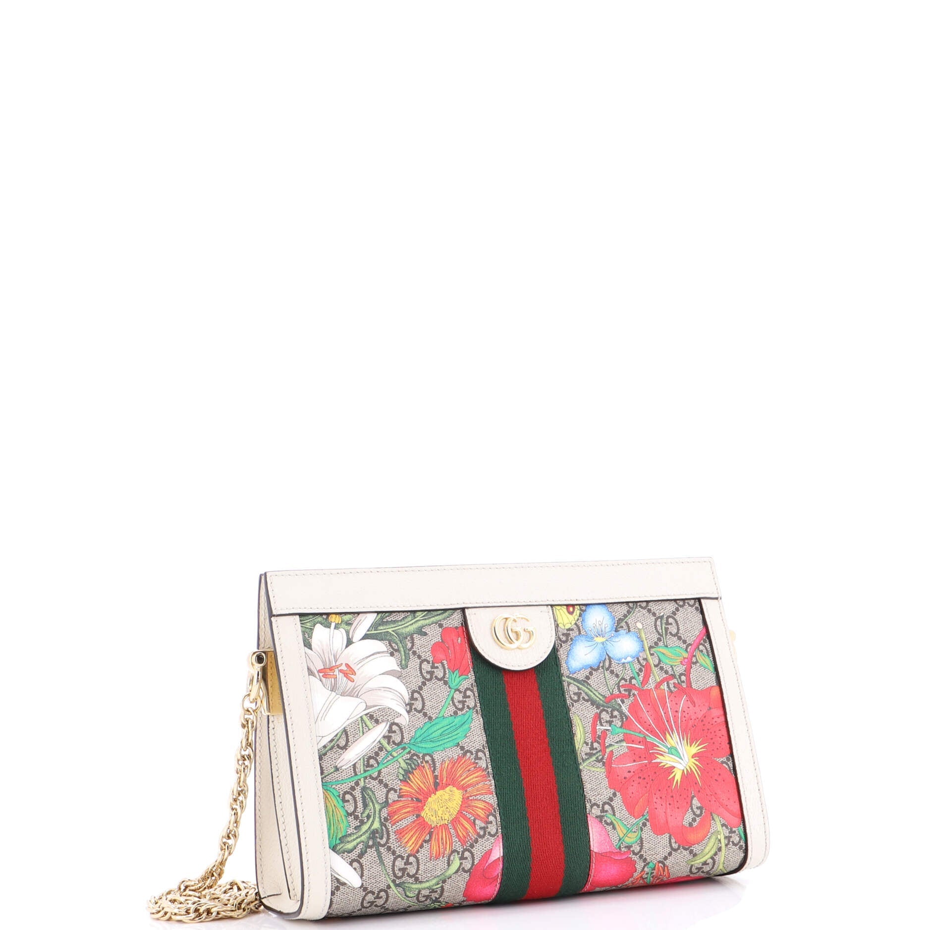 Ophidia Chain Shoulder Bag Flora GG Coated Canvas Small