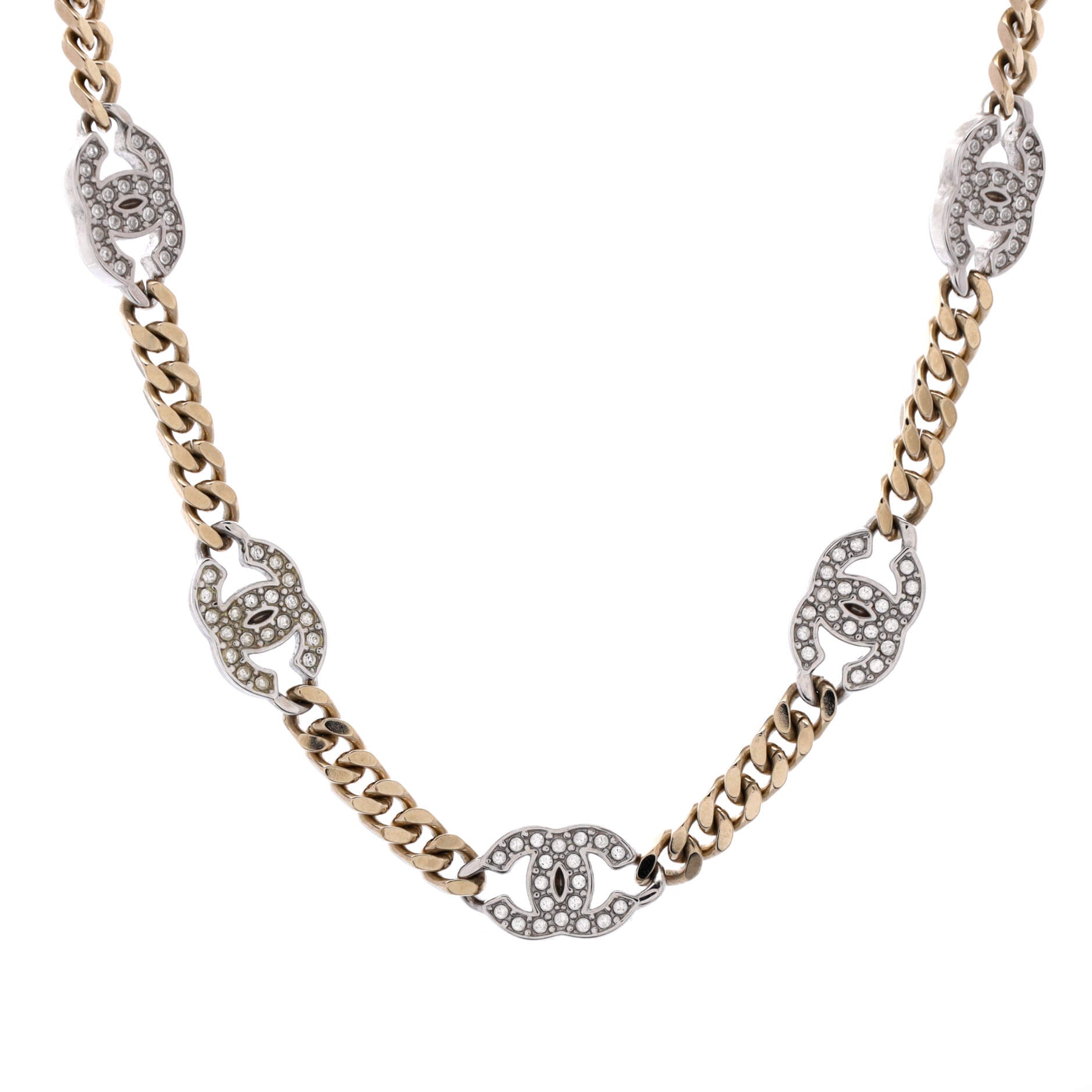 CC Link Choker Necklace Metal with Crystals