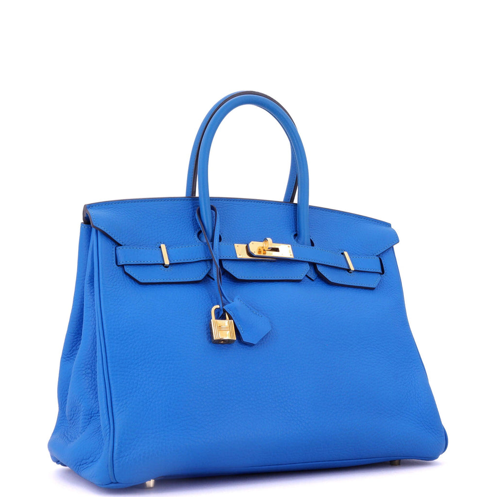 Birkin Handbag Bleu Hydra Clemence with Gold Hardware 35