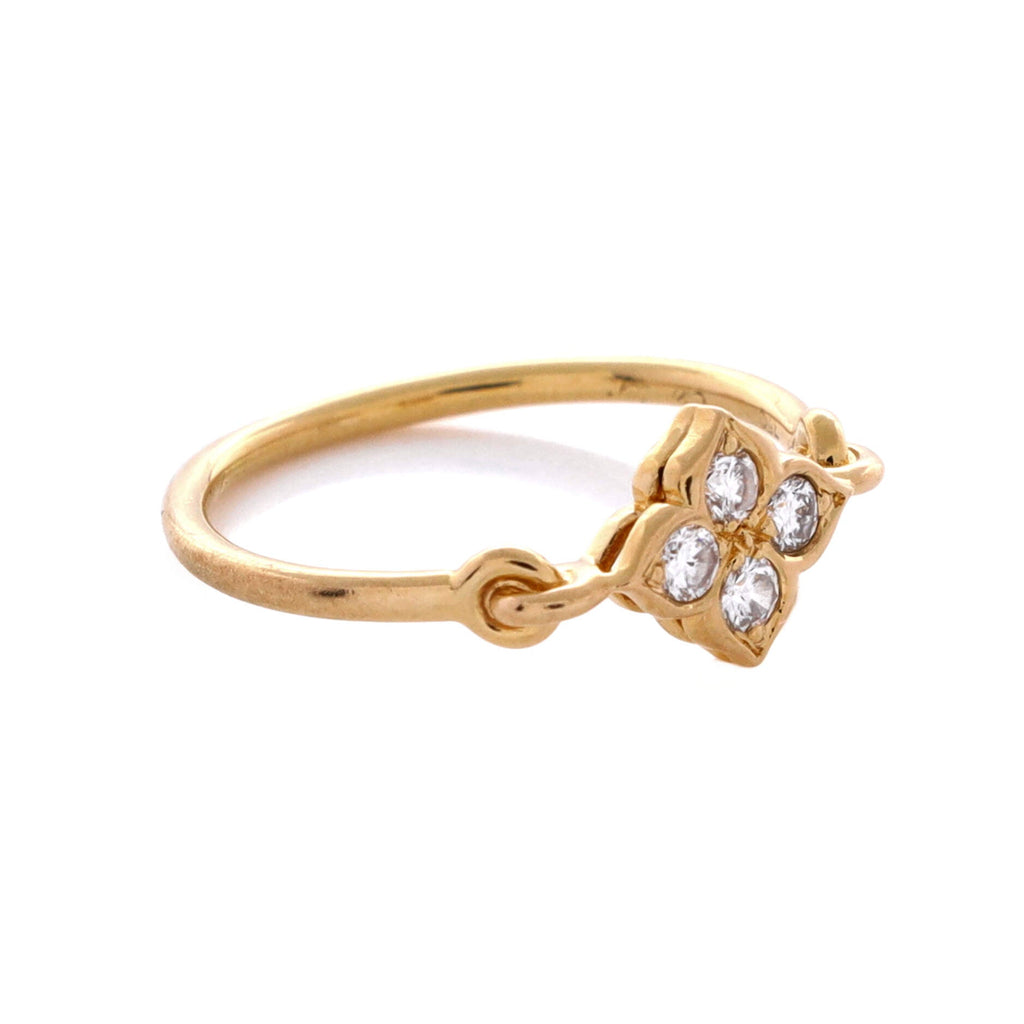 Hindu Floral Ring 18K Yellow Gold and Diamonds