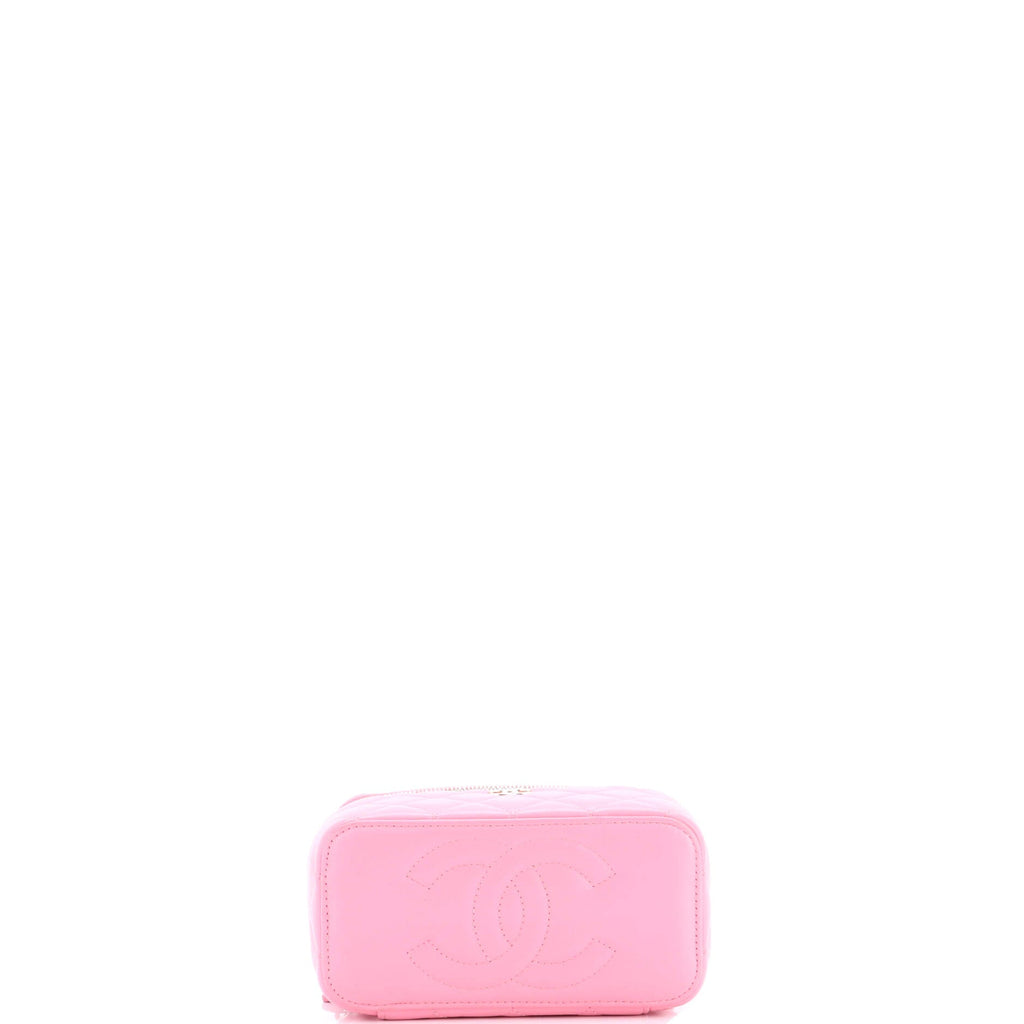 Classic Top Handle Vanity Case with Chain Quilted Lambskin Small