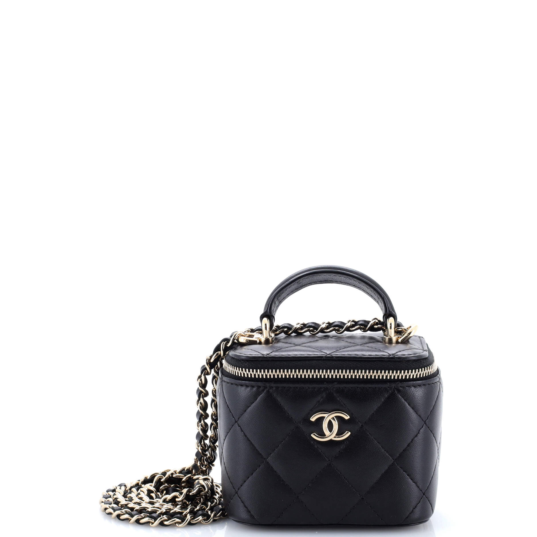 Classic Top Handle Vanity Case with Chain Quilted Lambskin Mini
