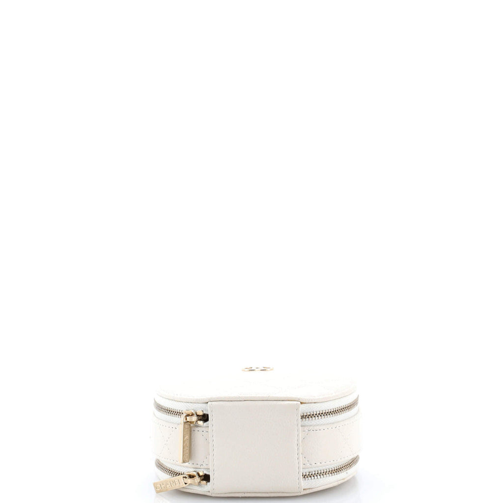 Handle with Care Round Vanity Case with Chain Quilted Caviar Small