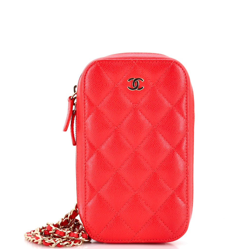 Zip Around Phone Case with Chain Quilted Caviar