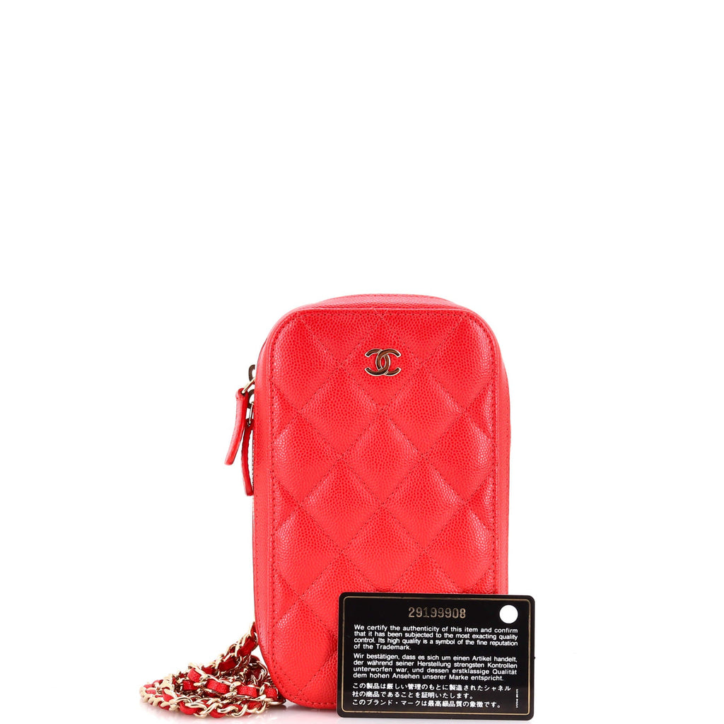 Zip Around Phone Case with Chain Quilted Caviar
