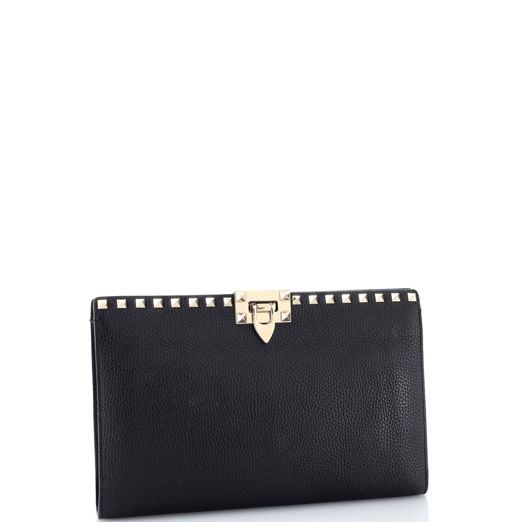 Rockstud Flip Lock Flat Pouch Leather Large