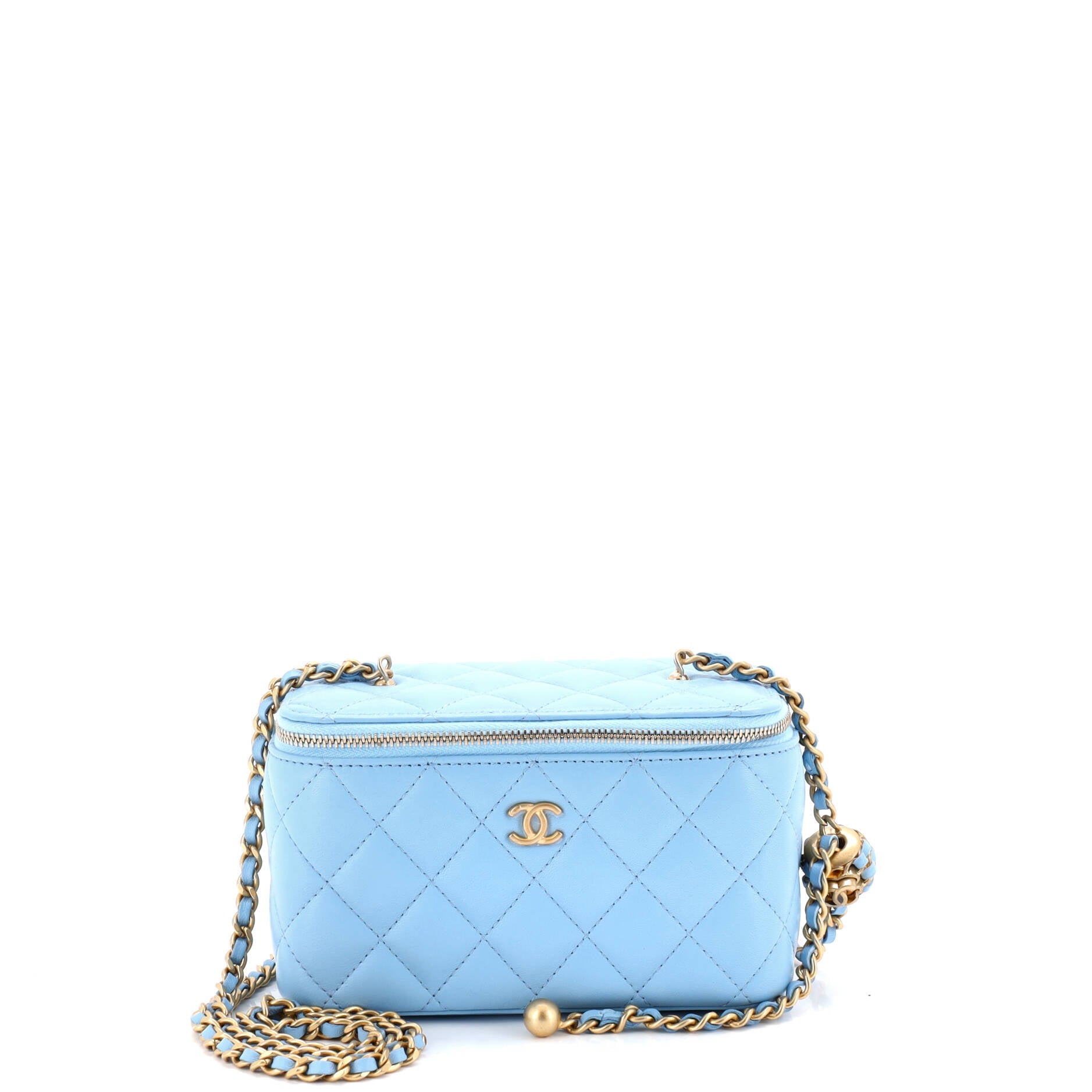 Pearl Crush Vanity Case with Chain Quilted Lambskin Small