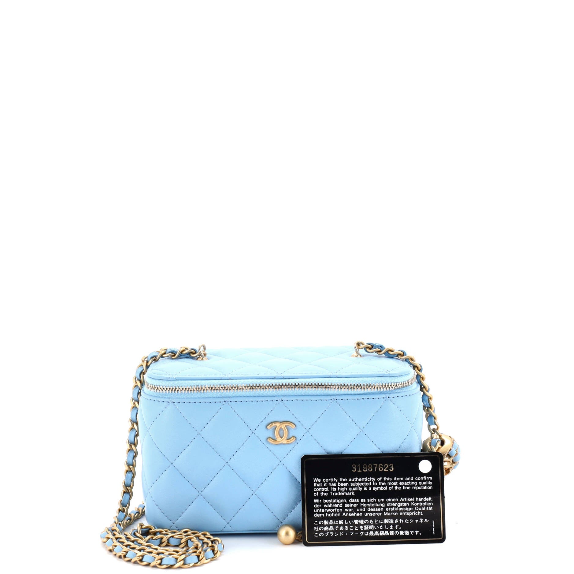 Pearl Crush Vanity Case with Chain Quilted Lambskin Small