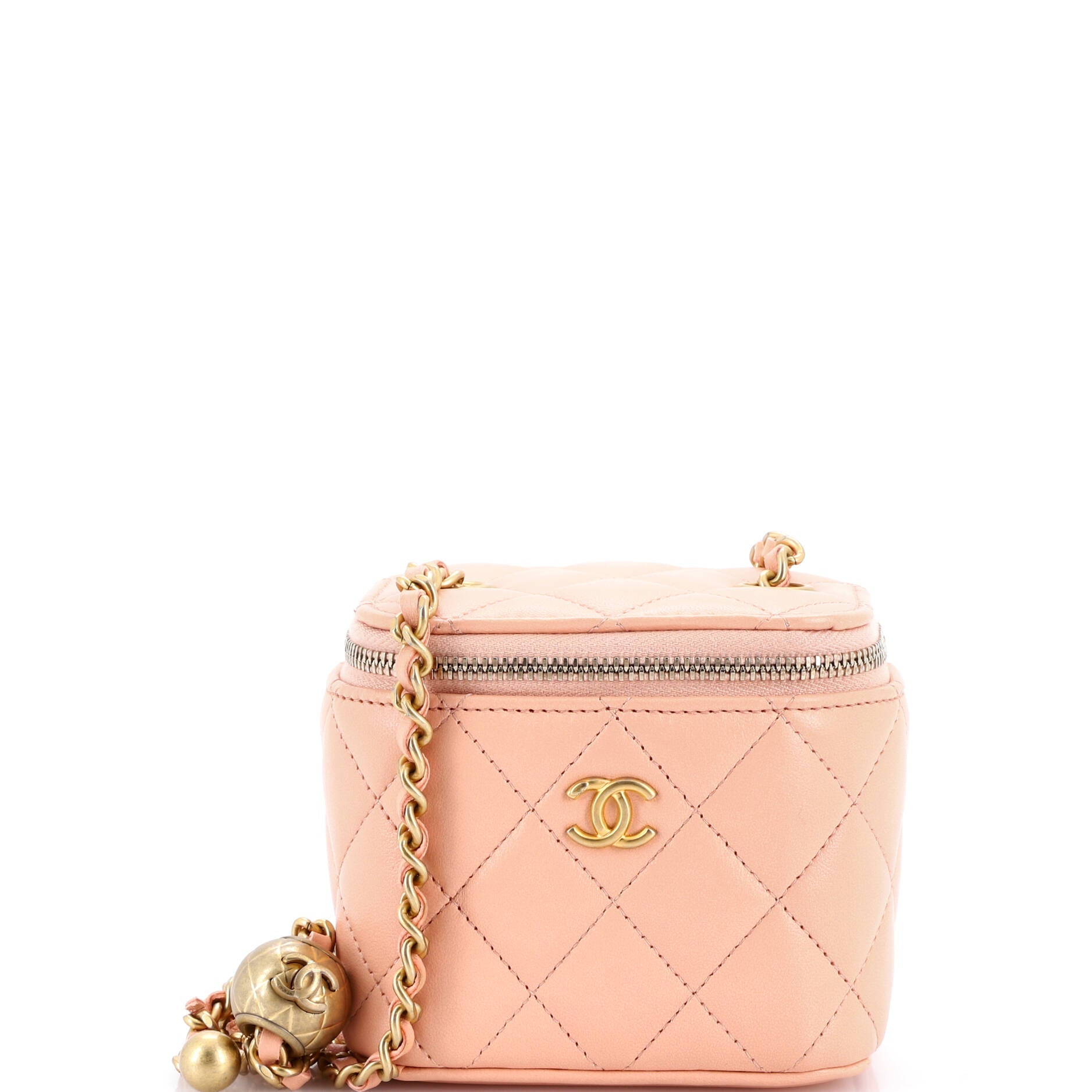 Pearl Crush Vanity Case with Chain Quilted Lambskin Mini