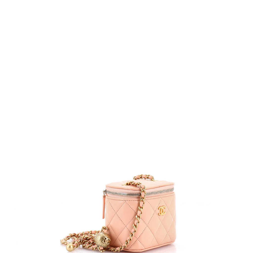 Pearl Crush Vanity Case with Chain Quilted Lambskin Mini