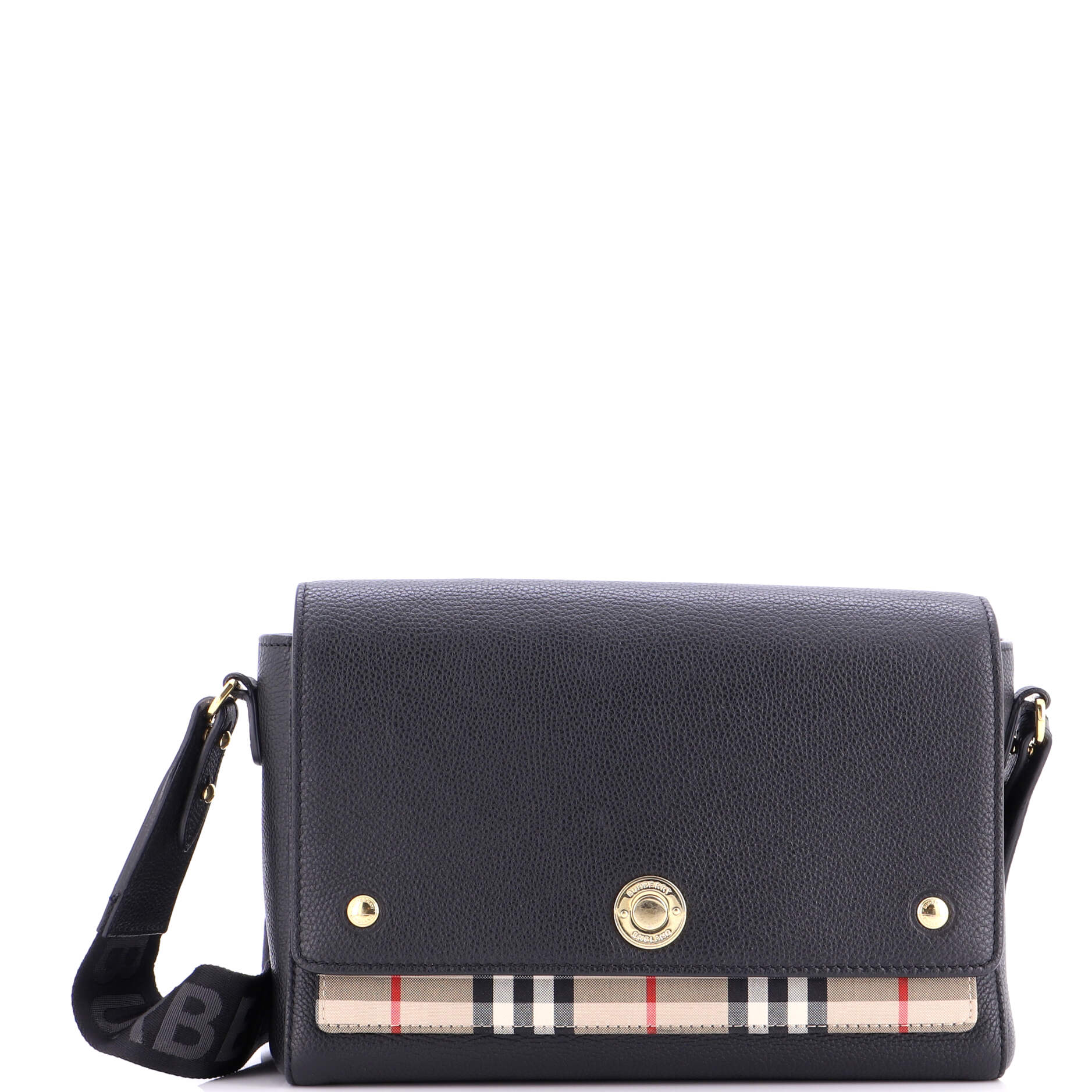 Note Crossbody Bag Leather with Vintage Check Canvas Medium