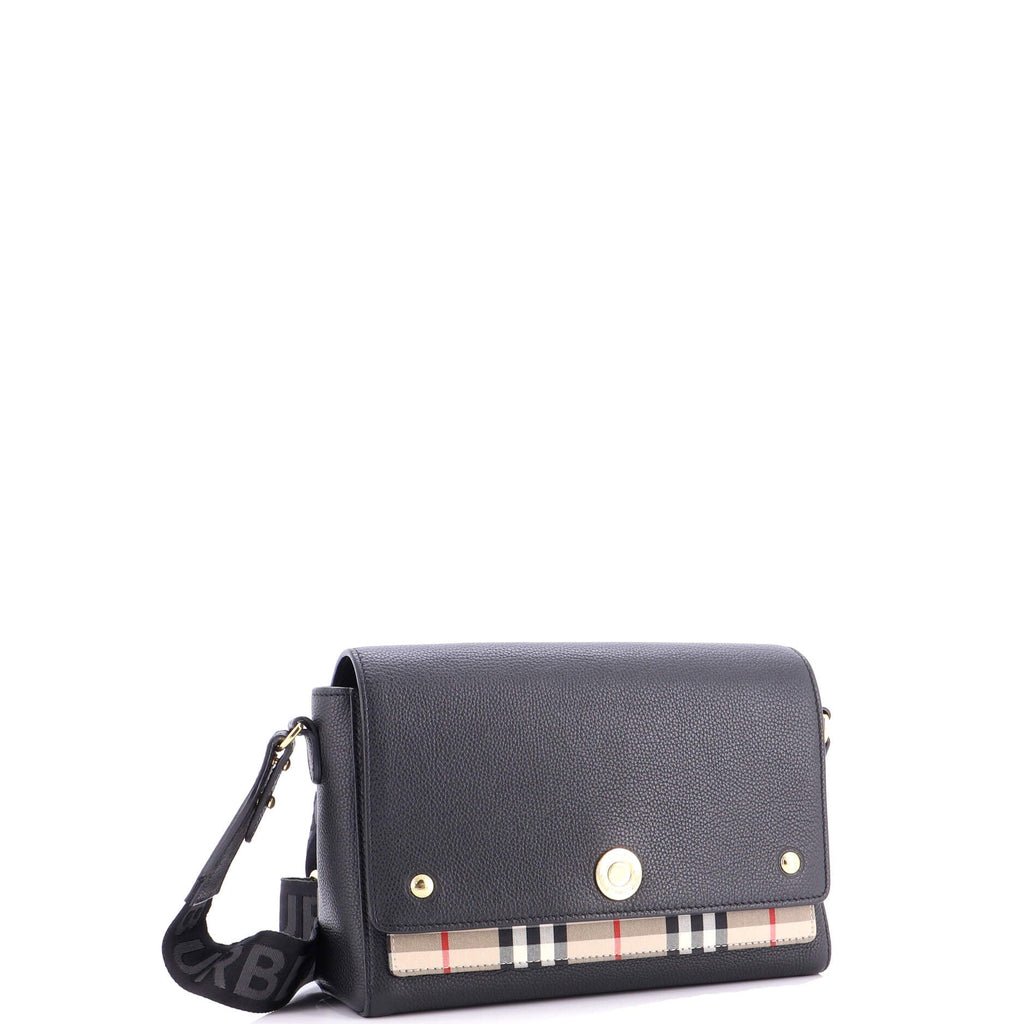 Note Crossbody Bag Leather with Vintage Check Canvas Medium