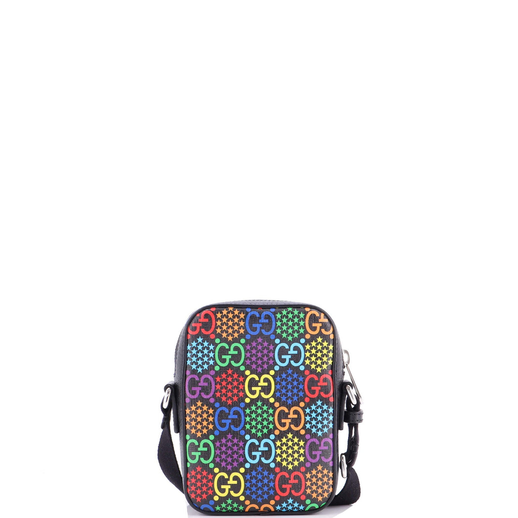 Front Zip Messenger Bag Psychedelic Print GG Coated Canvas Mini