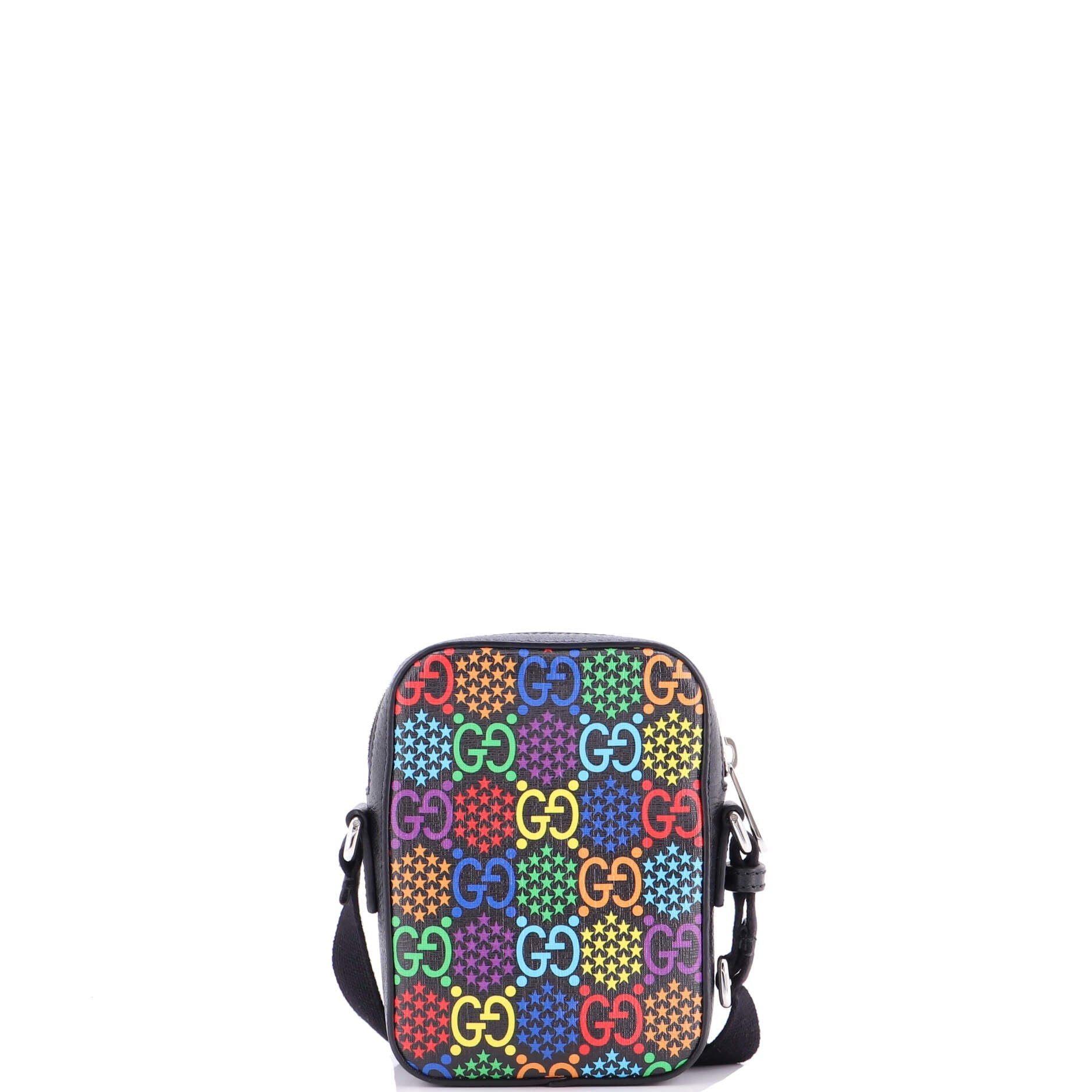 Front Zip Messenger Bag Psychedelic Print GG Coated Canvas Mini