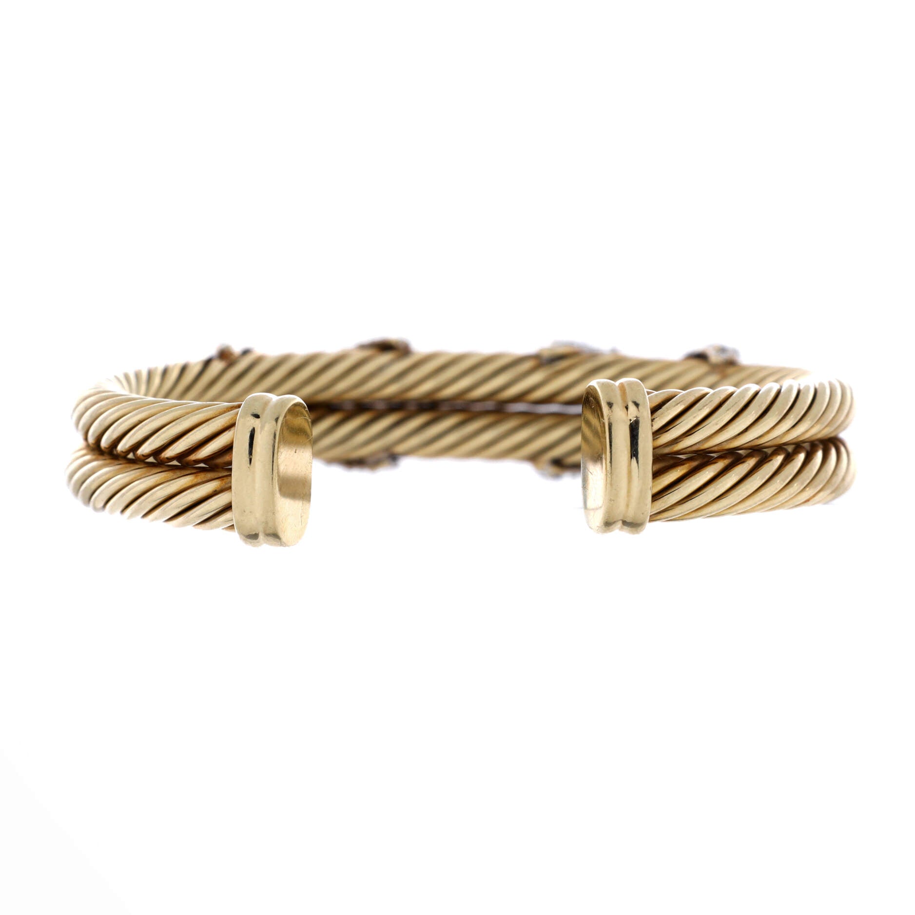 Double X Two Row Cable Bracelet 14K Yellow Gold with Diamonds