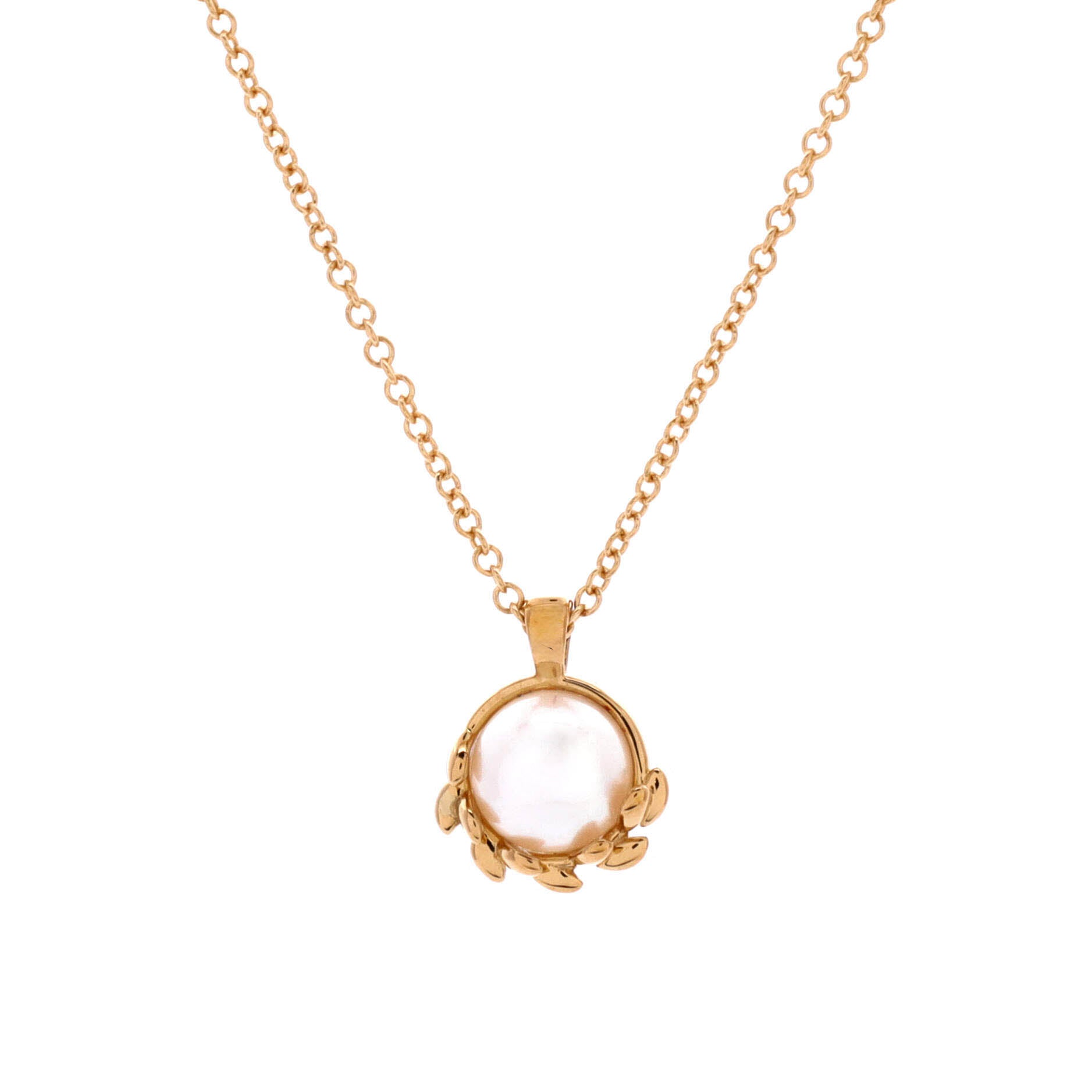 Paloma Picasso Olive Leaf Pendant Necklace 18K Yellow Gold with Pearl