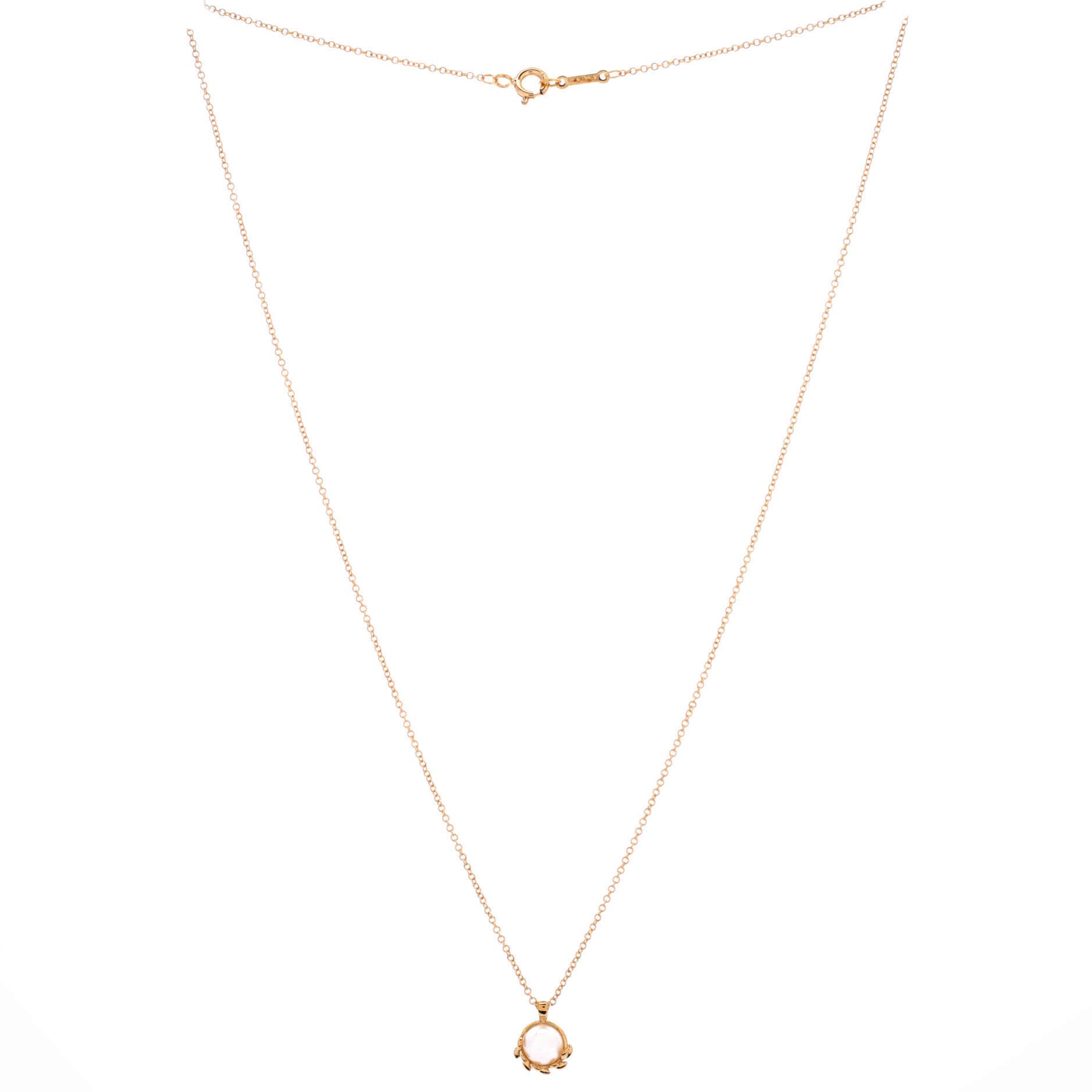 Paloma Picasso Olive Leaf Pendant Necklace 18K Yellow Gold with Pearl