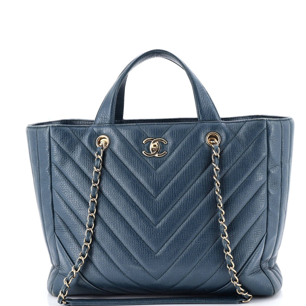 Statement Shopping Tote Chevron Calfskin Small