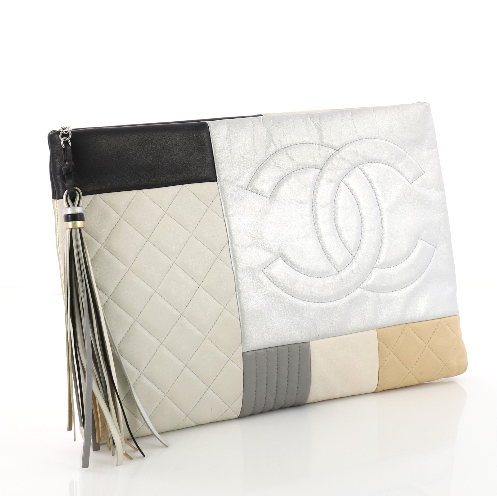 O Case Clutch Colorblock Quilted Leather Large