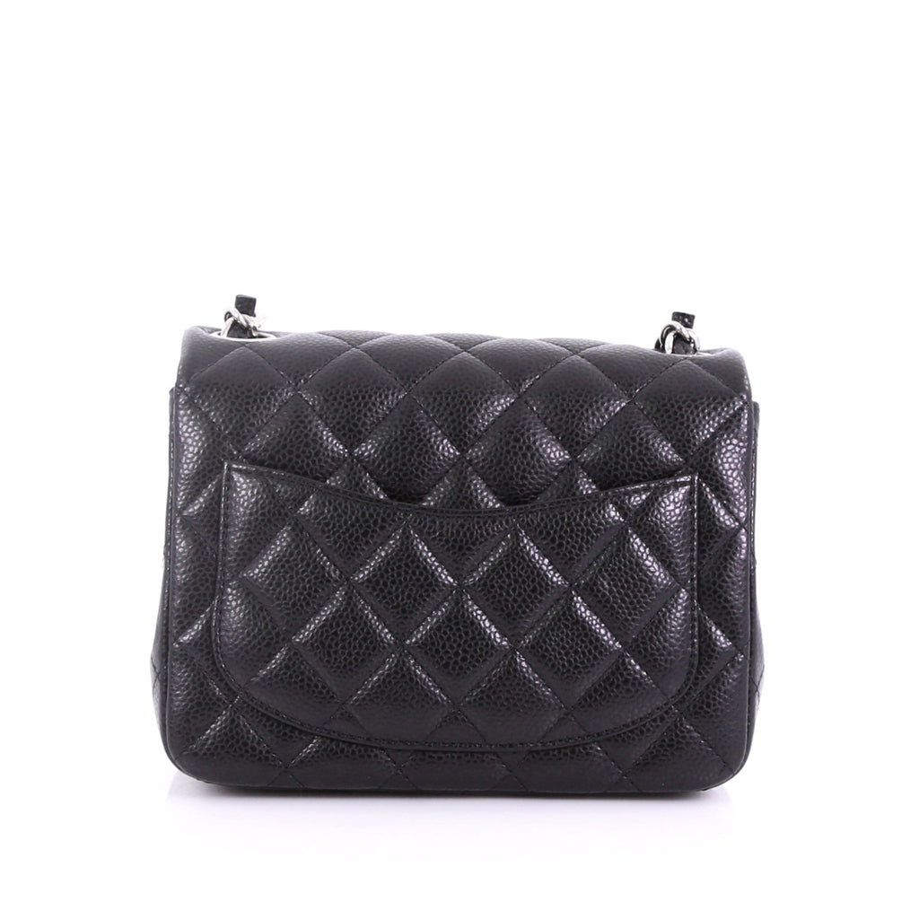 Square Classic Single Flap Bag Quilted Caviar Mini