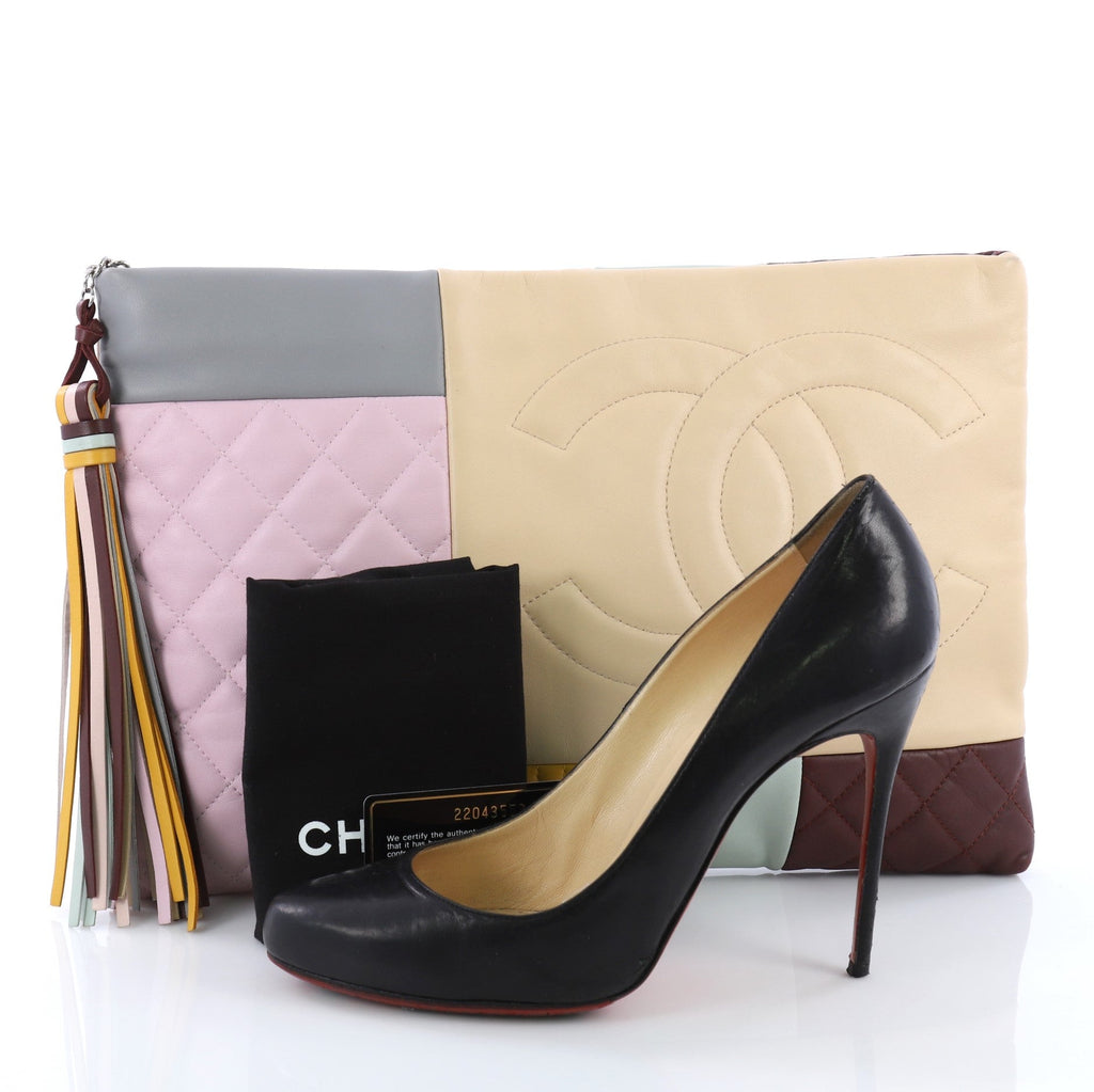 O Case Clutch Colorblock Quilted Leather Large