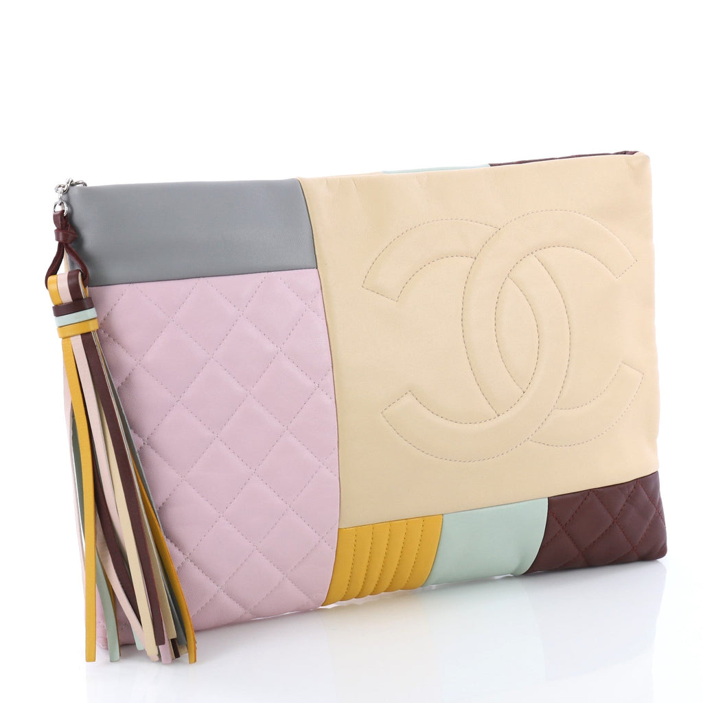O Case Clutch Colorblock Quilted Leather Large