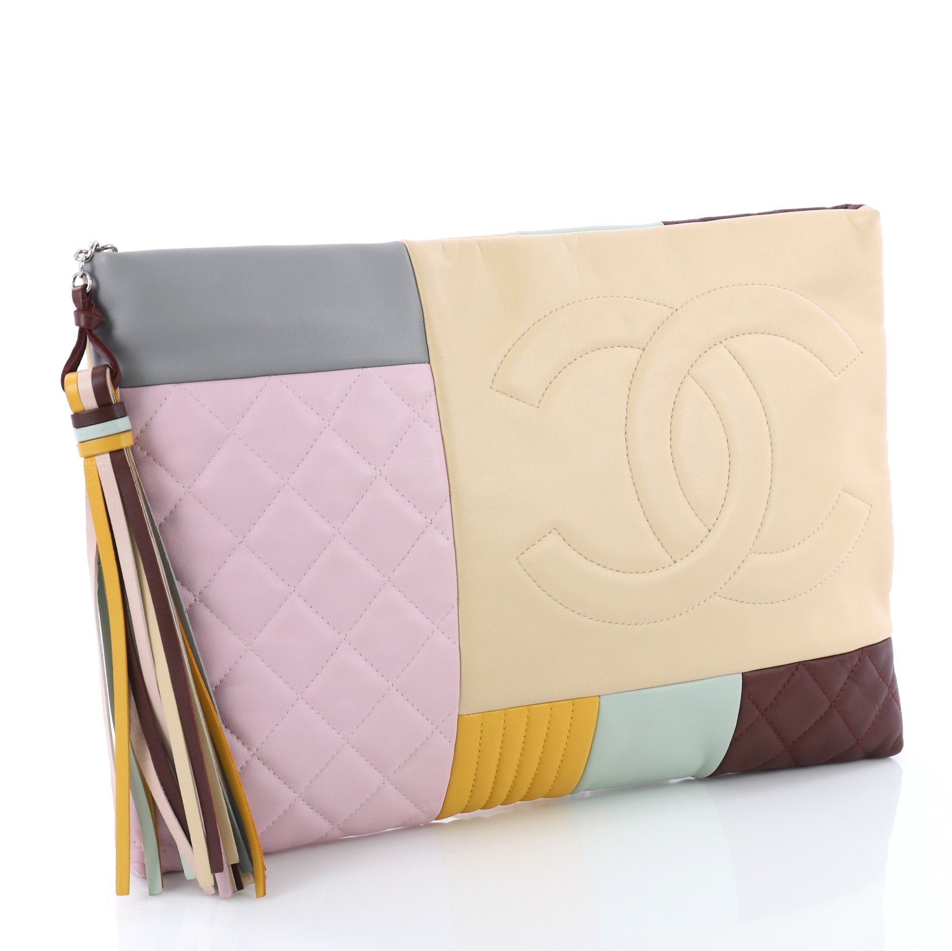 O Case Clutch Colorblock Quilted Leather Large