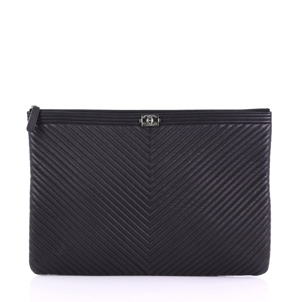 Boy O Case Clutch Chevron Quilted Lambskin Large