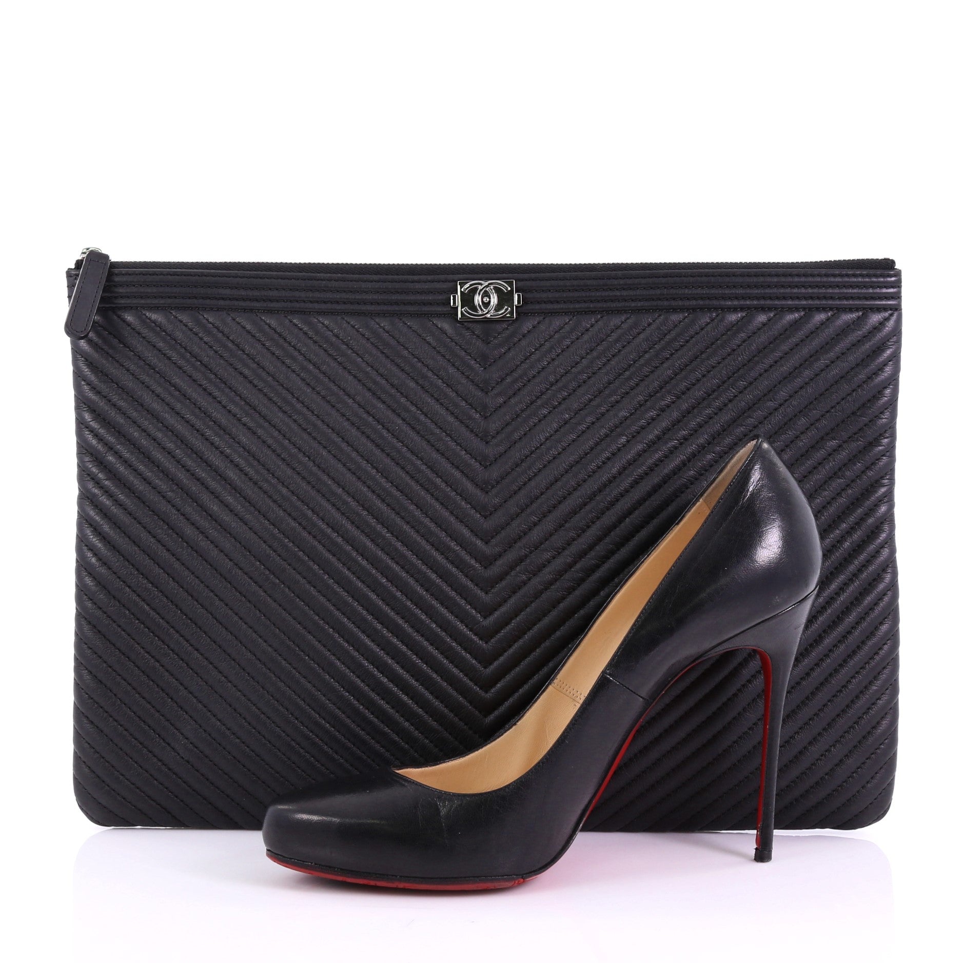 Boy O Case Clutch Chevron Quilted Lambskin Large