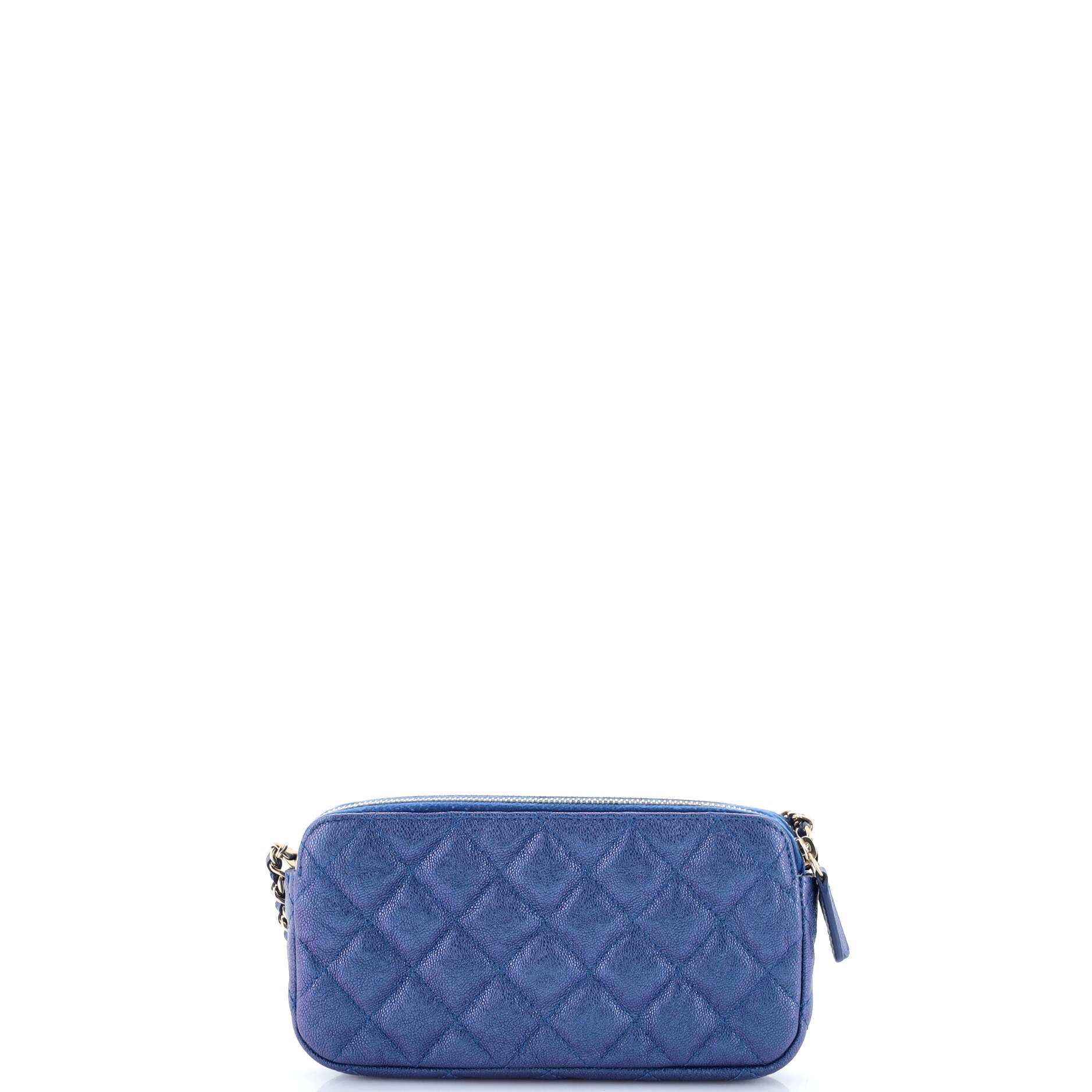 Double Zip Clutch with Chain Quilted Iridescent Caviar